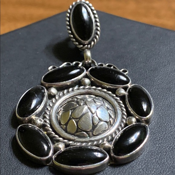 Vintage Mexico Kimparo Black Onyx Sterling Silver Pendant - Picture 2 of 6